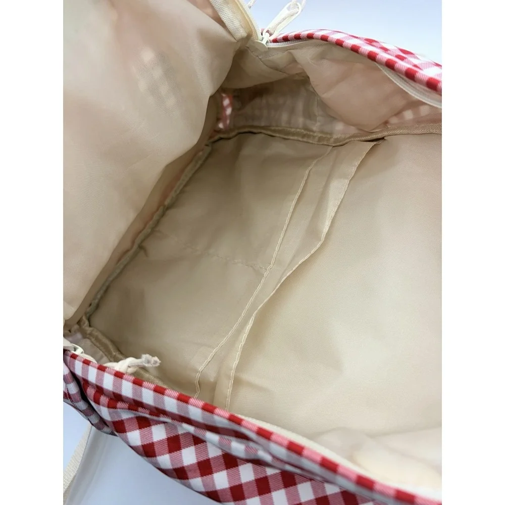 Red and White Checkered Backpack with Embroidered Bow - Zenana